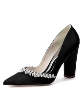 cheap Bride-Women's Nude Chunky Heeled Wedding Shoes with Crystal Detail - Elegant Bridal Heels for Garden Weddings