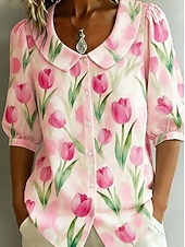 abordables Blusas Florales-Mujer Camisa camisa boho Floral Elegante Bohemia Vacaciones Diario Festivos Noche Amarillo Verde Claro Rosa Verano Primavera