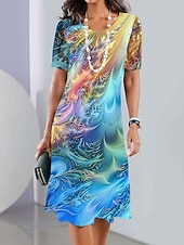 preiswerte Kleider für die Ferien-Damen Knielanges Kleid Shiftkleid Freizeitkleid Elegant Mode Modern Täglich Outdoor Urlaub Normale Passform Grafik Abstrakt Kurzarm Rundhalsausschnitt Blau Rosa Dunkelgrün Braun Sommer Frühling
