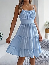cheap Plain Dress-Women's Knee Length Dress Sundress Casual Dress Slip Dress Elegant Fashion Modern Outdoor Vacation Going out Regular Fit Plain Sleeveless Straps Black Yellow Pink Purple Summer Spring