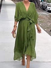 voordelige Eenvoudige jurk-Dames Halflange jurk Casual jurk Elegant Modieus Modern Buiten Vakantie Uitgaan Ruim Passend Effen Halve mouw V-hals blauw Zwart Wit Rood Zomer Lente