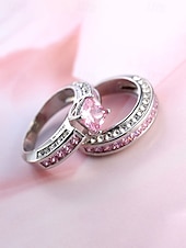 abordables Boda ACC-Juego de anillos para mujer, cobre con circonitas cúbicas, multicolor, elegantes anillos a juego para bodas, fiestas y eventos formales, joyería nupcial o de noche perfecta.