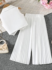 economico Completi per bambine-2 Pezzi Bambini Ragazze Tinta unica Arricciato Camicia &amp; Pantaloni Impostato Senza Maniche Moda Casuale Dai 4 anni in su Estate Rosa scuro Bianco Rosa