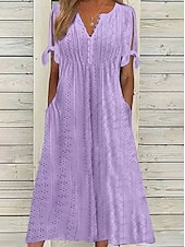 olcso Fehér csipke ruhák-Női Midi ruha Boho ruha A vonalú ruha nyári ruha Rakott ruha Elegáns Divat Modern Hétköznapi Napi Szabadtéri Laza öltözet Sima Rövid ujjú V-alakú Medence Fekete Fehér Arcpír rózsaszín Nyár Tavasz