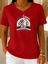 abordables Día de la Independencia Top-día de la independencia americana Mujer Camiseta Camiseta superior Estampado Graphic Elegante Clásico Casual Manga Corta Escote en Pico Tops regulares Diario Noche Fin de semana Azul Piscina Negro