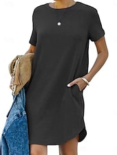 abordables Vestidos camiseros-Mujer Vestido hasta la Rodilla Vestido blanco Vestido informal Elegante Moda Moderno Exterior Vacaciones Noche Ajuste regular Plano Manga Corta Cuello Barco Azul Piscina Negro Blanco Rojo Verano