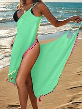 Недорогие Пляжные платья-Жен. Купальники Накидка Купальники Платья купальник Рюши Открытая спина Отпуск Одежда для пляжа Сплошной цвет V-образный вырез Без рукавов Купальники