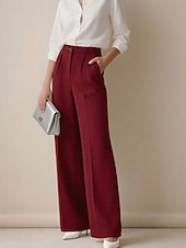 abordables pantalons habillés pour femmes-Femmes Pantalons Chinos Droit Mode Streetwear Basique Longueur complète Taille haute Uni Avec Poches Confortable Non Elastique Quotidien Travail Sortir Noir Blanche Rouge Bordeaux Marron Printemps