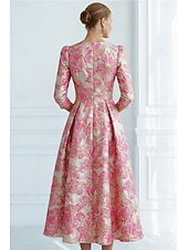 preiswerte Cocktailkleider-A-Linie Knöchellänge Cocktailkleider Partykleider Elegant Vintage Kurzarm V Ausschnitt Hochzeit Formell Jacquard mit Schleife(n) Tasche