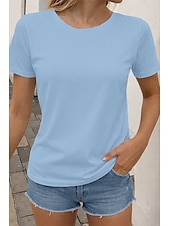 ieftine tricou simplu-Pentru femei Mărime Plus Tricou Tricouri Culoare solidă Clasic Casual Manșon scurt Stil Nautic Topuri obișnuite Zilnic Ieșire Negru Alb Roz Îmbujorat Gri Închis Caisă Vară Primăvară