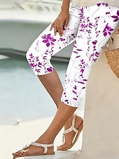 cheap Graphic Leggings-Women's Capri Pants Leggings Vacation Stylish Comfort Calf-Length High Waist Floral Graphic Print Comfort Comfortable Stretchy Daily Outdoor Causal Blue Violet Yellow Green Summer Spring Slim Fit