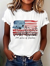  Giorno dell'Indipendenza Americana Per donna Maglietta Stampato Grafico Lettera Vintage Elegante Classico Manica Corta Girocollo Top Regolari Quotidiano Blu Nero Bianco Rosso Estate Primavera