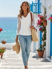preiswerte Spitzenoberteile-Damen Bluse Spitzentops Langarm-Tops Patchwork Einfach Stilvoll Basic Klassisch Langarm Wasserfallausschnitt Normale Oberteile Täglich Ferien Ausgehen Schwarz Weiß Rosa Rote Marineblau Sommer Frühling