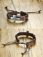 billiga Herrsmycken-Herrarmband med bohemiskt kors i läder, äkta läder och legering, vintage-stil, justerbar längd, svart och brunt, perfekt för utomhusresor, vardagsbruk och fritidsbruk