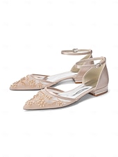 levne Nevěsta-Dámské svatební boty v barvě slonové kosti s perleťovým detailem - elegantní svatební balerínky pro zahradní svatbu