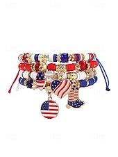 Недорогие Аксессуары-Набор женских браслетов из разных материалов, различные стили, подвески с патриотическим флагом США, регулируемые ремешки, идеально подходит для празднования 250-летия США, Дня независимости и повседневной носки.