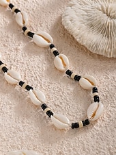 billiga Herrsmycken-Herrhalsband med träpärlor och snäckor i bohemiskt material, smycken för strandsemester och vardagsaktiviteter, lätt justerbart tillbehör för resor och sommarkläder