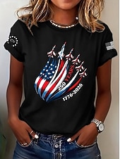 billige Uavhengighetsdag Topp-Amerikansk uavhengighetsdag Dame T skjorte Trykt mønster Grafisk Flagg Bokstaver Årgang Stilfull Klassisk Kortermet Crew-hals Vanlige topper Daglig Blå Aske Svart Hvit Sommer Vår