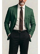 cheap Men's Classic Blazers-Men Lightweight Jacket Linen Blazer Business Work Formal Lightweight Classic Summer Spring Cotton POLY Solid Color Multiple Pockets Single Breasted Two-button Blazer Navy Blue Dark Green Chocolate