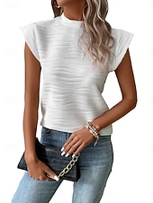 Недорогие Простая футболка-Жен. Рубашка Блуза Полотняное плетение Стиль Классика Современное С короткими рукавами Ложная шея Обычные топы Повседневные Праздники На выход Черный Белый Винный Зеленый Серый Лето Весна