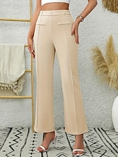 cheap Straight-Leg Pants-Women's Chinos Pants Trousers Straight Elegant Fashion Streetwear Full Length High Waist Plain Comfy Soft Comfortable Inelastic Business Office Work Navy Black Apricot Summer Spring Fall Regular Fit