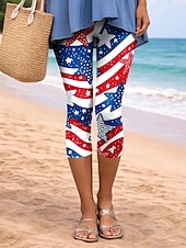  Mulheres chinês Leggings Férias Moda Roupa de rua Capris Cintura AltaPantsDia da Independência Americana Gráfico Bandeira americana Conforto Macio Confortável Elasticidade Alta Diário Ao ar livre