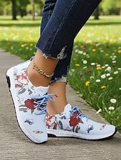 cheap Women's Sneakers-Women's Yellow Floral Print Knit Sneakers – Lightweight Breathable Casual Shoes with Cushioned Non-Slip Sole, Fashion Walking Shoes for Travel, Outdoor and Everyday Wear
