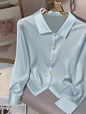baratos Blusas Simples-Women's Shirt Button Down Shirt Casual Shirt Buttons Plain Stylish Classic Modern Long Sleeve Shirt Collar Regular Tops Daily Holiday Going out Wine Fuchsia Light Blue Summer Spring
