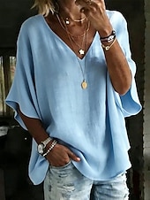 economico T-shirt semplice-Per donna Blusa Tinta unica Quotidiano Elegante Essenziale Mezza Manica Scollo a V Top Regolari Quotidiano Blu Bianco Rosa Arancione Verde Estate Primavera