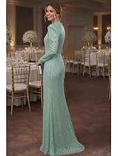 economico Abiti da sera a tubino-Tubino Colonna Lunghezza al pavimento Abito da invitata a nozze Abito Formale Abito da sera Abiti da Ballo Elegante Manica Lunga Girocollo Balli di fine anno Formale Con Paillettes con Glitter