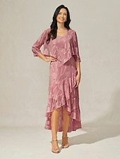  Mujer Vestido maxi Vestido de volante Elegante Diario Vacaciones Invitado a la boda Encaje Multi capa Ajuste regular Floral Sin Mangas Cuello Barco Rosa polvorienta