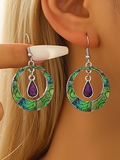 ieftine Accesorii de vacanta-Cercei boemi din aliaj pentru femei cu lacrimă mov, design rotund colorat, perfecți pentru ținute casual zilnice și vacanțe la plajă