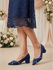 baratos Mãe da Noiva/Namorado-Sapatos de salto grosso femininos - elegantes sapatos azul-marinho para a mãe da noiva em casamentos na cidade.
