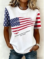 economico Magliette Giorno dell’Indipendenza-Giorno dell'Indipendenza Americana Per donna Maglietta Stampato Grafico Bandiera Lettera Vintage Elegante Classico Manica Corta Girocollo Top Regolari Quotidiano Nero Bianco Rosso Estate Primavera