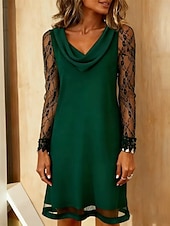 billige Hvit kjole-Dame Mini kjole Kjole med A-linje Sommerkjole Fritid Daglig Normal عادي Langermet Cowl-hals Svart Vin Lilla Grønn Sommer Høst Vinter