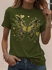  Dames T-shirt Afdrukken Bloemig Stijlvol Klassiek Casual Korte mouw Strakke ronde hals Ronde hals Normale tops Dagelijks blauw Geel Groen Zomer Lente
