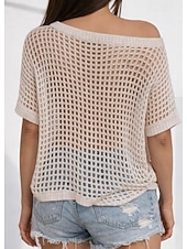 お買い得  プレーンTシャツ-女性用 オーバーサイズ Tシャツ 切り抜き スタイリッシュ ホット セクシー 半袖 バットウィングスリーブ クルーネック レギュラートップス お出かけ バケーションウェア ブラック ホワイト ピンク ネイビーブルー ブラウン 夏 春