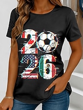  T-shirt pour femmes Match de football mondial 2026 Impression graphique stylée classique décontractée à manches courtes col ras du cou hauts réguliers sports quotidiens noir blanc rouge été printemps