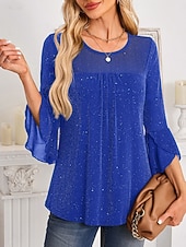 billige Kjolebluser-Dame Skjorte Bluse Netting عادي Stilfull Klassisk Moderne Langermet Crew-hals Vanlige topper Daglig Ferie Ut på byen Blå Svart Rød Grønn Sommer Vår
