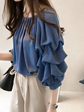 Χαμηλού Κόστους Μπλούζες &amp;amp; Πουκάμισα-Γυναικεία Πουκάμισο Μπλούζα Μπλούζες σιφόν Σουρωτά Σκέτο Ενεργό Στυλάτο Μακρυμάνικο Ώμοι Έξω Κανονικά μπλουζάκια Καθημερινά Αργίες Εξόδου Θαλασσί Ανθισμένο Ροζ Σομόν Καλοκαίρι Άνοιξη