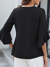 economico Bluse Eleganti-Per donna Camicia Blusa Top in chiffon Volant Semplice Elegante Classico Moderno Manica 3/4 Scollo a V Top Regolari Quotidiano Ferie Uscire Nero Bianco Verde Azzurro Estate Primavera