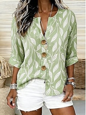 economico Bluse Floreali-Per donna Camicia Stampato Floreale Grafico Elegante Vintage Tropicale Mezza Manica Scollo a V Top Regolari Quotidiano Ferie Abbigliamento mare Blu Rosa Verde Beige Grigio Estate Primavera