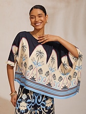 halpa paitoja, toppeja ja puseroja-Kesäyön palmunvärinen silkkinen satiinitoppi, dolmanhihoilla