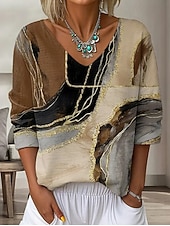 economico Arte &amp; Design Bluse-Per donna Camicia Ombre Elegante Bohemien Attivo Scollo a V Top lunghi Quotidiano Ferie Uscire Blu Marrone Estate Primavera