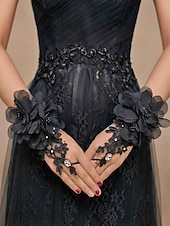 billiga Bröllop ACC-brudhandskar för kvinnor, polyestermaterial, flerfärgade, kronbladsblommönster med strassdetaljer, eleganta spetshandskar perfekta för bröllop, fester och speciella evenemang