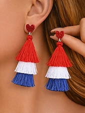  Женские серьги с полиэстеровыми кисточками, в разных стилях, в цветах американского флага (красный, белый и синий), патриотические украшения, идеально подходят для 250-летия США, Дня независимости и повседневной носки.
