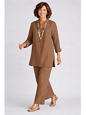 ieftine Seturi-Pentru femei loungewear Seturi De Bază Casual Confortabili Culoare pură Cămașă Pantaloni Zilnic Casă Vacanță Manșon Lung Rever Kaki Negru Maro Albastru Închis Vară Primăvară