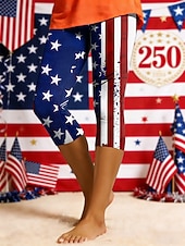 זול מכנסי יום העצמאות-בגדי ריקוד נשים חותלות חופשה אופנתי יום יומי קפריס מותניים גבוהיםPantsיום העצמאות האמריקאי גראפי דגל אמריקה דפוס קומפורט רך נוח סטרצ'י (נמתח) יומי רחוב חגים פול לבן אודם קיץ אביב גזרה צרה