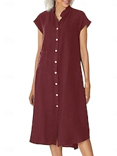 abordables Robe blanche-Femmes Robe Midi Robe fourreau Robe d'été Occasionnel Quotidien Coupe Ample Uni Manche Courte Col haut Vin bleu marine Gris Été