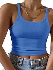 preiswerte Einfacher Tank-Damen Tank Top Ärmelloses Shirt T-Shirt Einfarbig Mode Klassisch Lässig Ärmellos Rundhalsausschnitt Normale Oberteile Täglich Ausgehen Wochenende Blau Kastanienbraun Schwarz Weiß Gelb Sommer Frühling